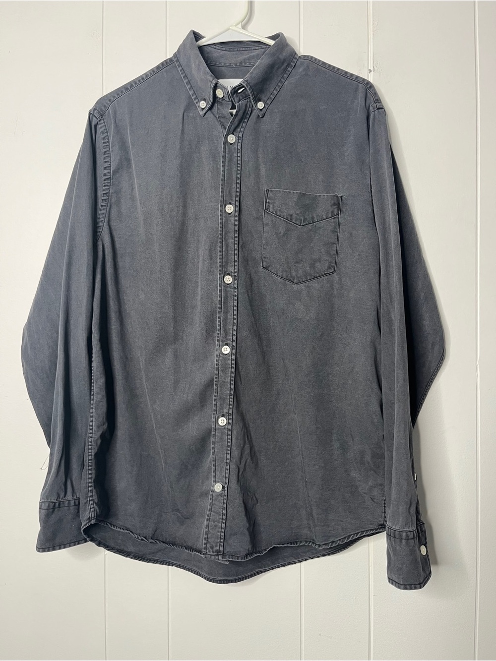NN07 No Nationality Levon Button-Down Long Sleeve Shirt - DarK Gray Tencel M